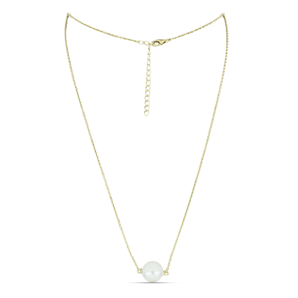 Naszyjnik srebrny pozłacany z białą perłą słodkowodną