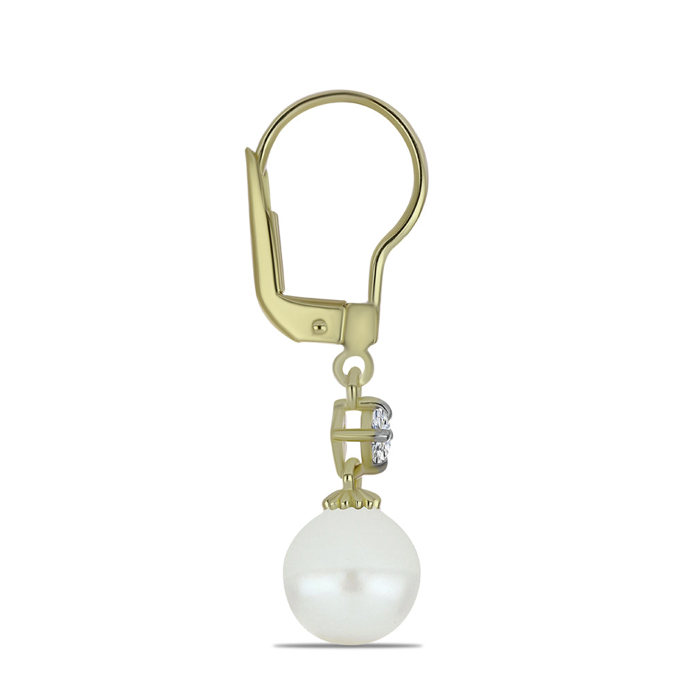 Kolczyki srebrne pozłacane z białą perłą słodkowodną i białym topazem