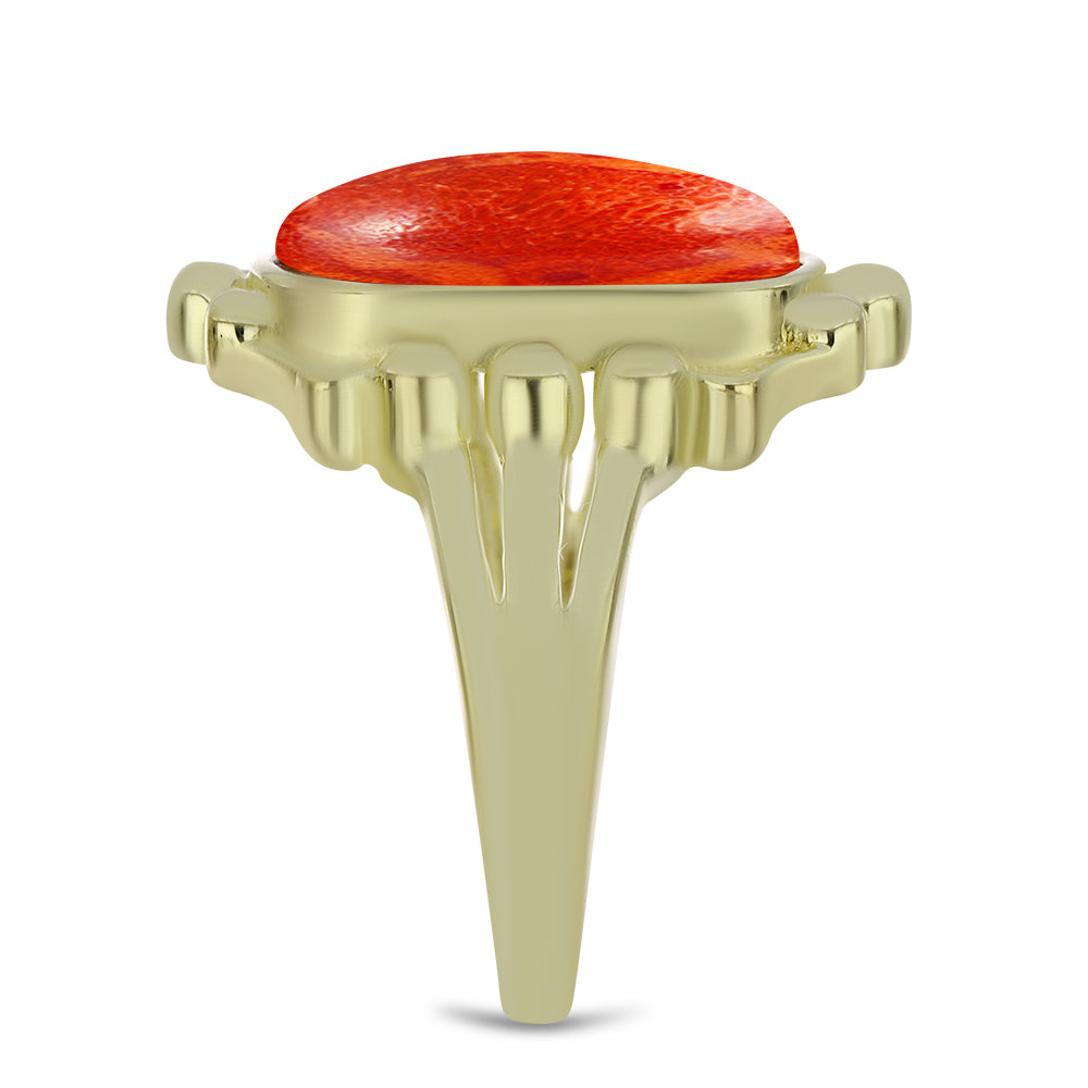 Pierścionek srebrny pozłacany z czerwoną gąbką koralową