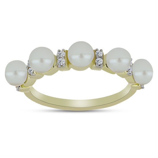 Pierścionek srebrny pozłacany z białą perłą słodkowodną i białym topazem