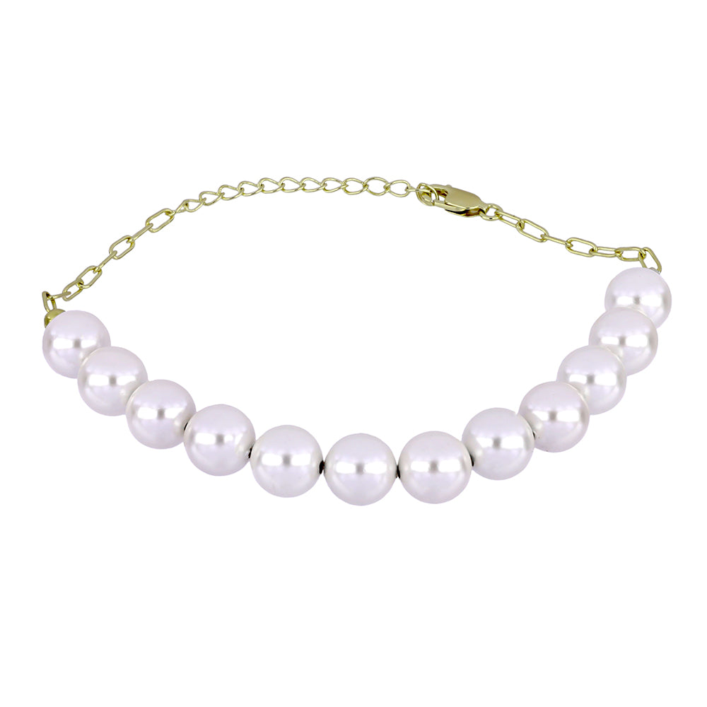 Bransoletka srebrna pozłacana z białą perłą słodkowodną