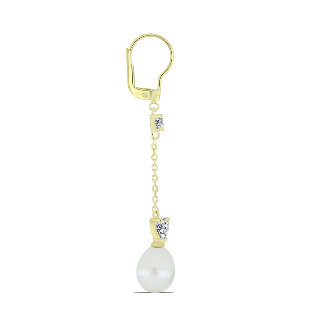 Kolczyki srebrne pozłacane z białą perłą słodkowodną i białym topazem