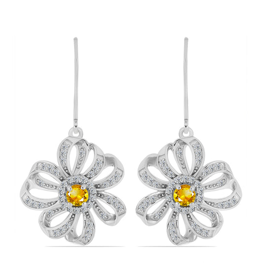 Kolczyki ze srebra próbe 925 z cytrynem uralskim i białym topazem