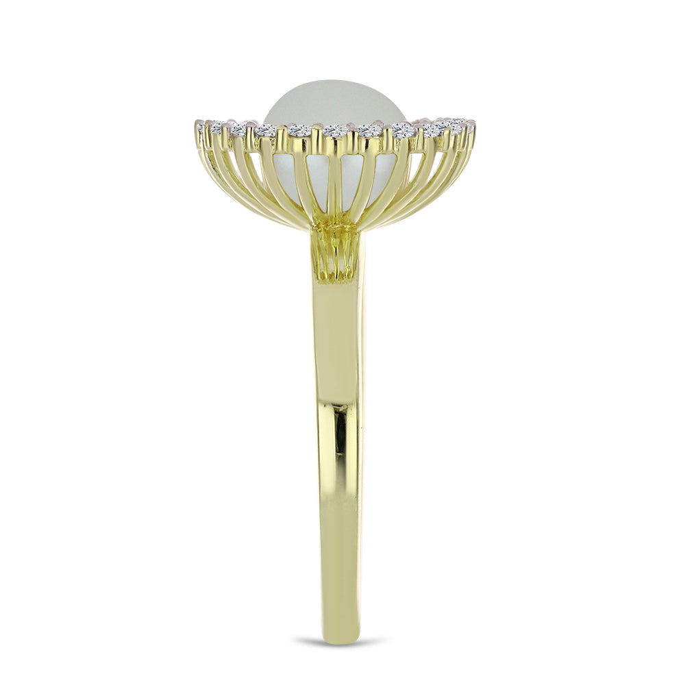 Pierścionek srebrny pozłacany z białą perłą słodkowodną i białym topazem