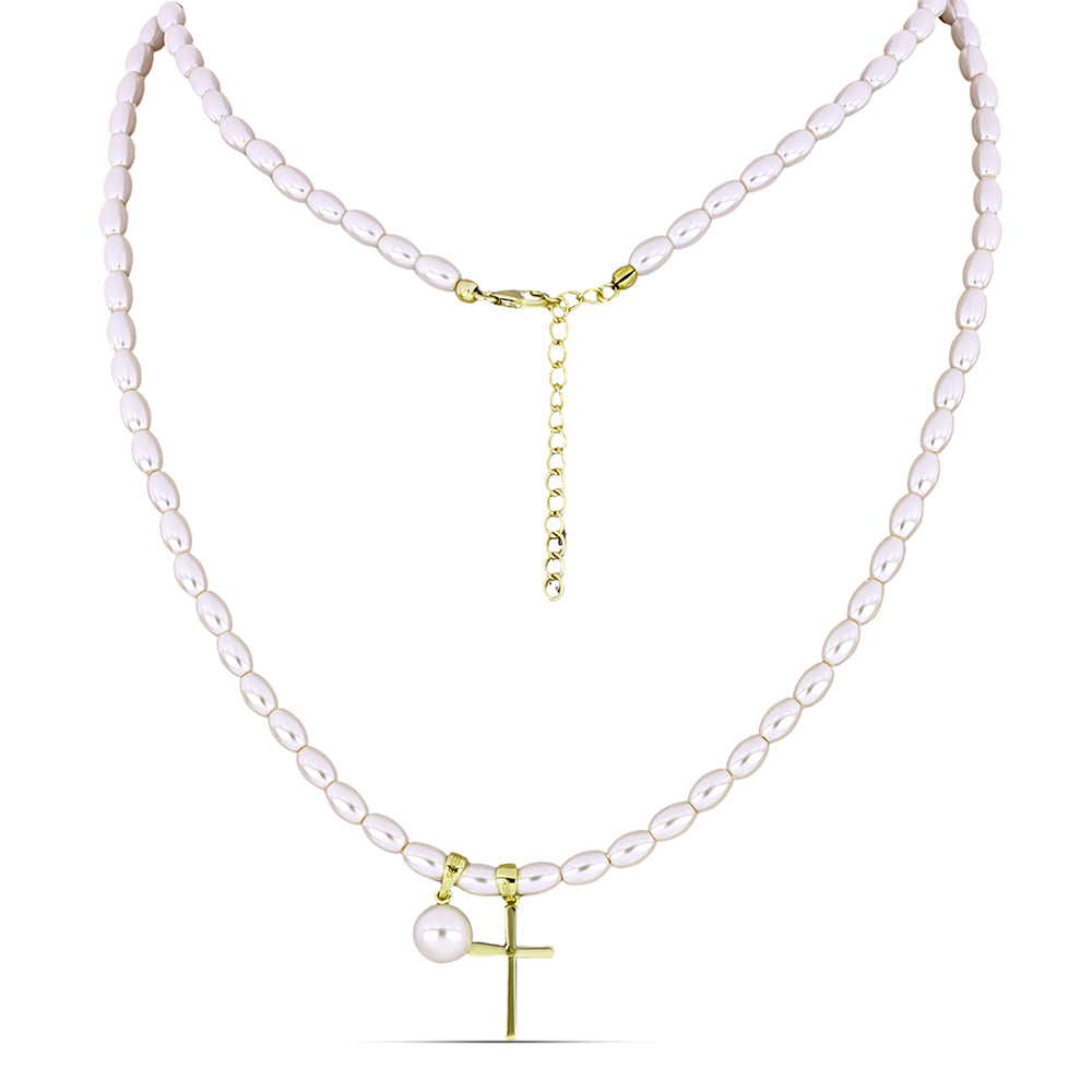 Naszyjnik srebrny pozłacany z białą perłą słodkowodną