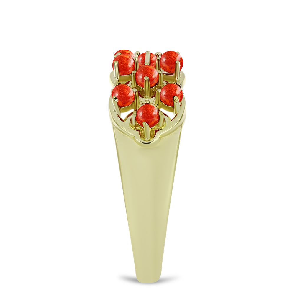 Pierścionek srebrny pozłacany z czerwoną gąbką koralową