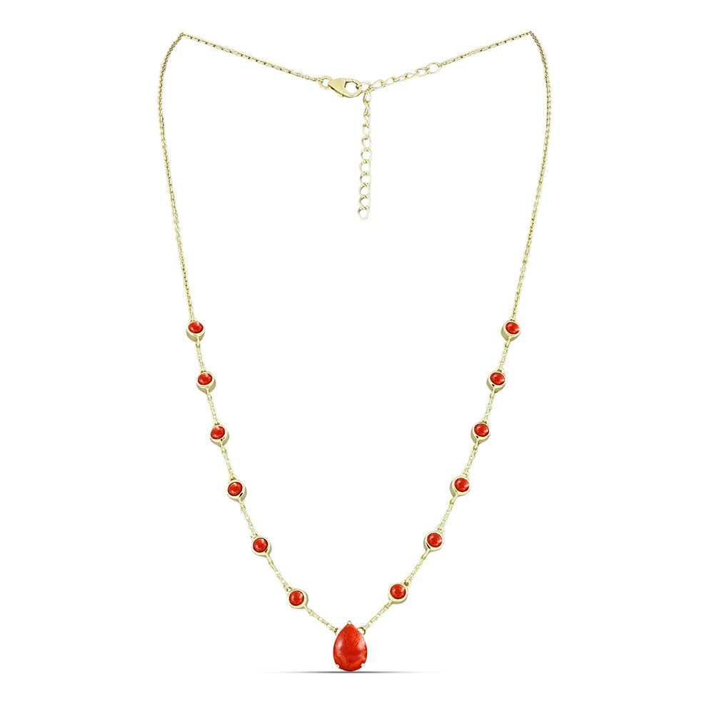 Naszyjnik srebrny pozłacany z czerwoną gąbką koralową