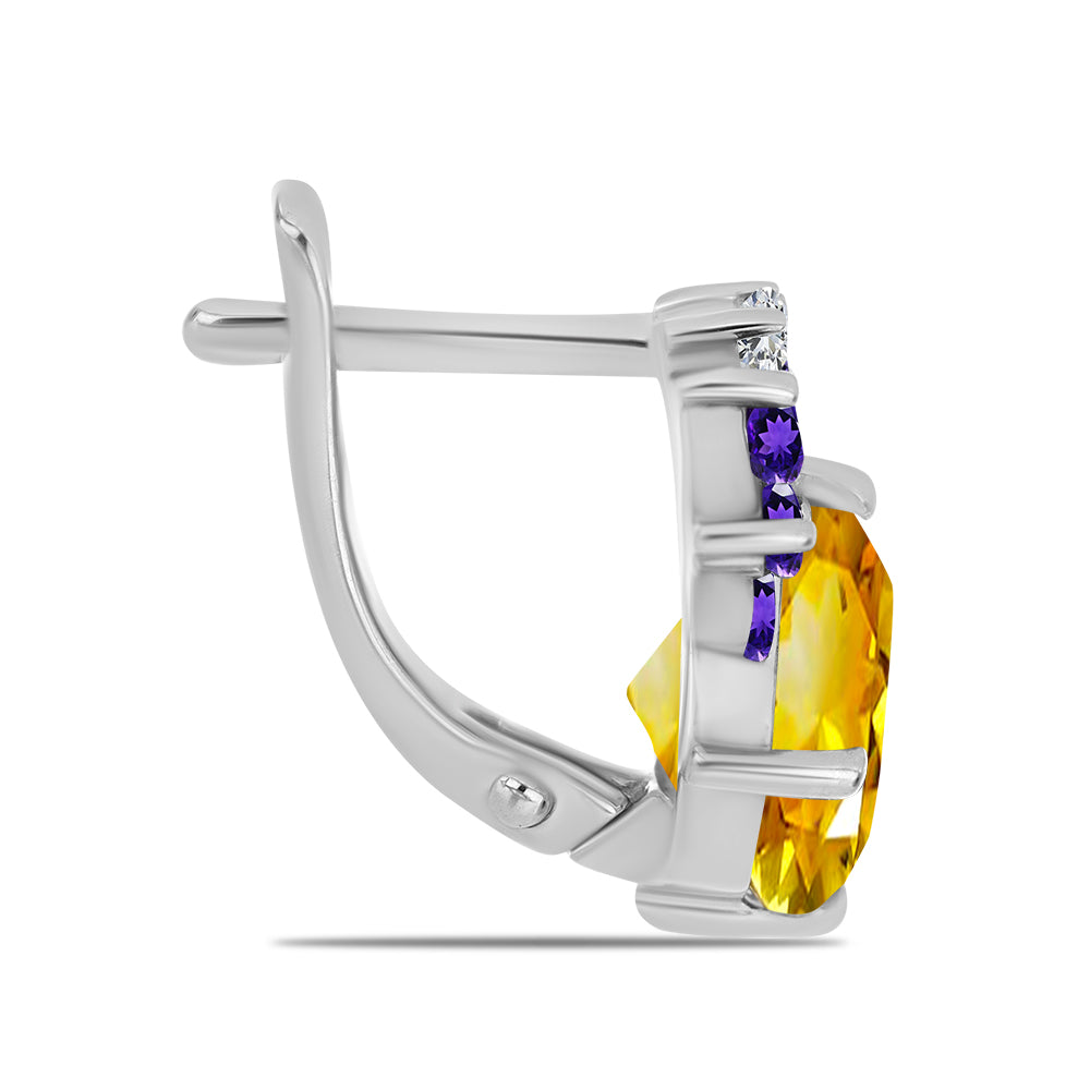 Kolczyki ze srebra próbe 925 z cytrynem uralskim i marokańskim ametystem