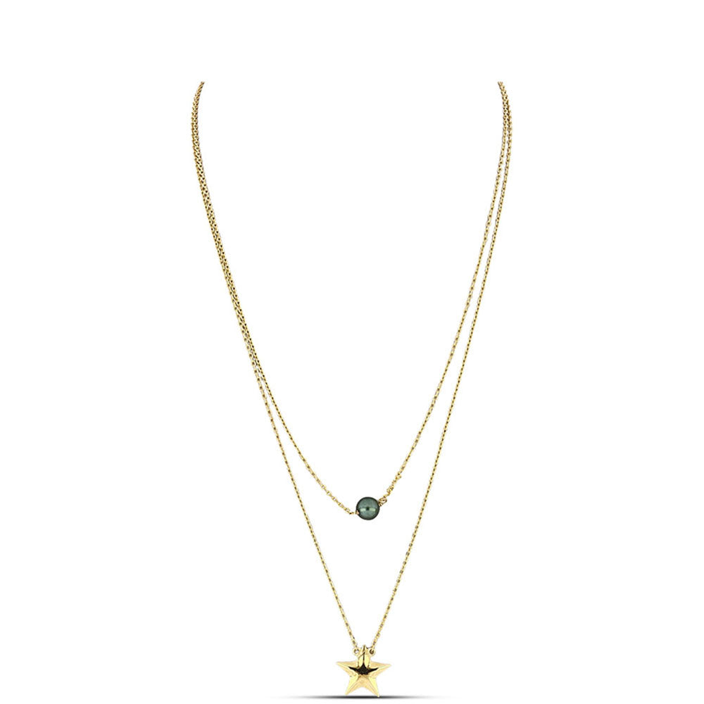 Naszyjnik srebrny pozłacany z perłą słodkowodną jak Tahitiańska Zielona Iluzja