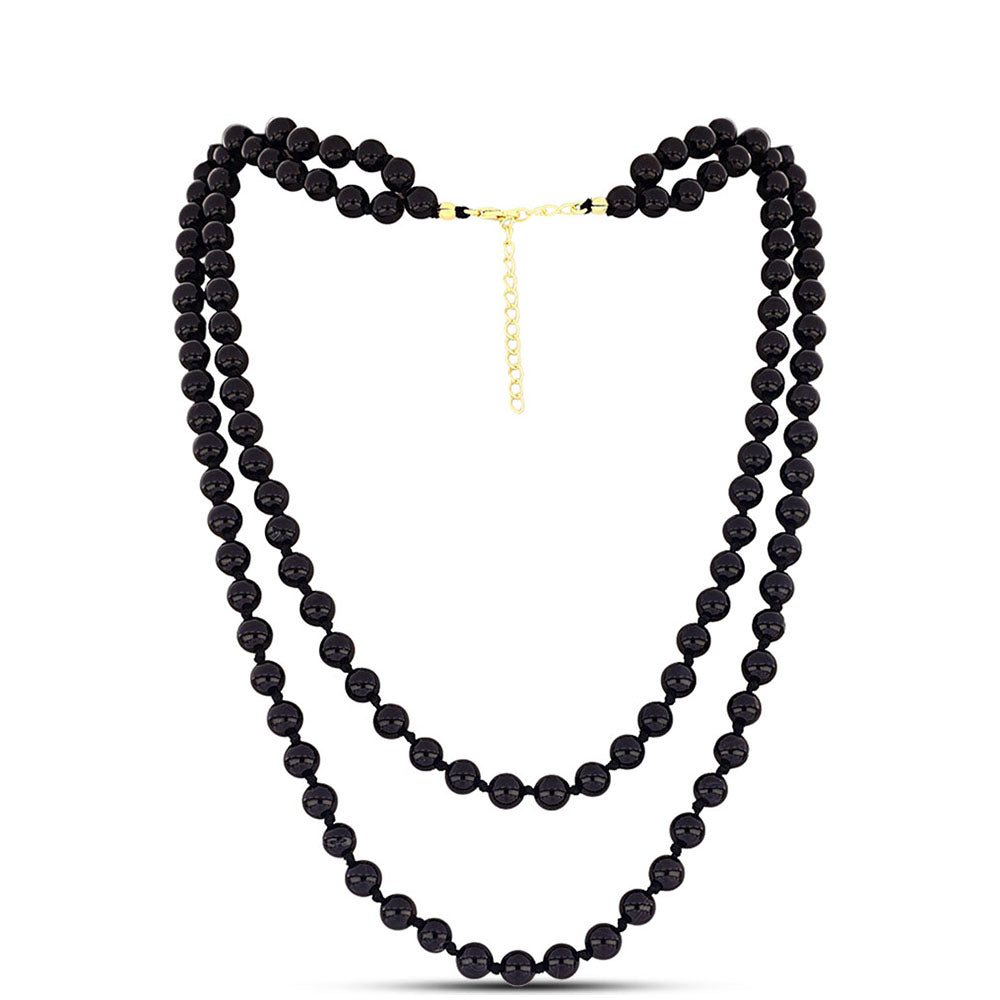 Naszyjnik srebrny pozłacany z czarnym onyksem