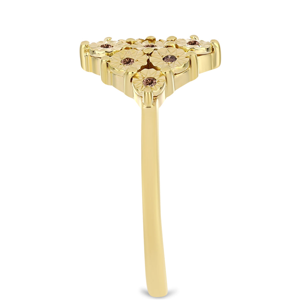 Pierścionek srebrny pozłacany z koniakowym diamentem