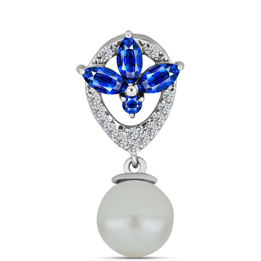 Zawieszka ze srebra próba 925 z australijskim niebieskim szafirem i białą perłą słodkowodną