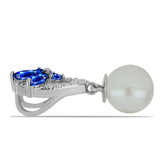 Zawieszka ze srebra próba 925 z australijskim niebieskim szafirem i białą perłą słodkowodną