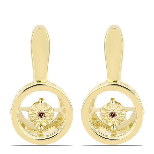 Kolczyki srebrne pozłacane z koniakowym diamentem