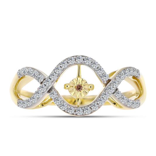 Pierścionek srebrny pozłacany z koniakowym diamentem i białym topazem