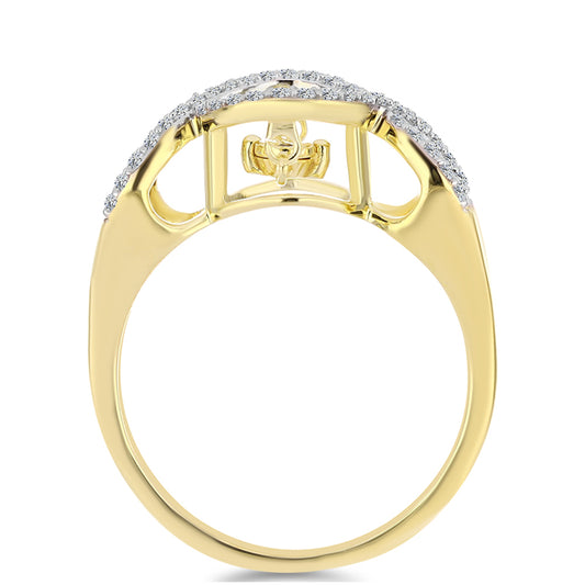 Pierścionek srebrny pozłacany z koniakowym diamentem i białym topazem