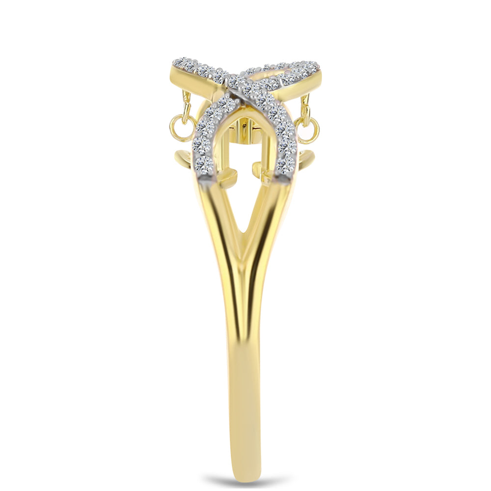 Pierścionek srebrny pozłacany z koniakowym diamentem i białym topazem