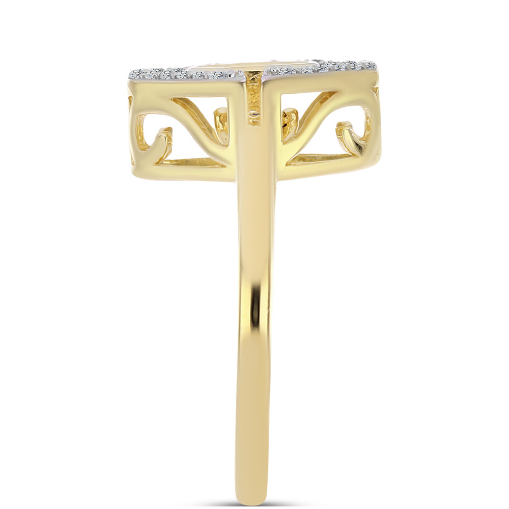 Pierścionek srebrny pozłacany z koniakowym diamentem i białym topazem