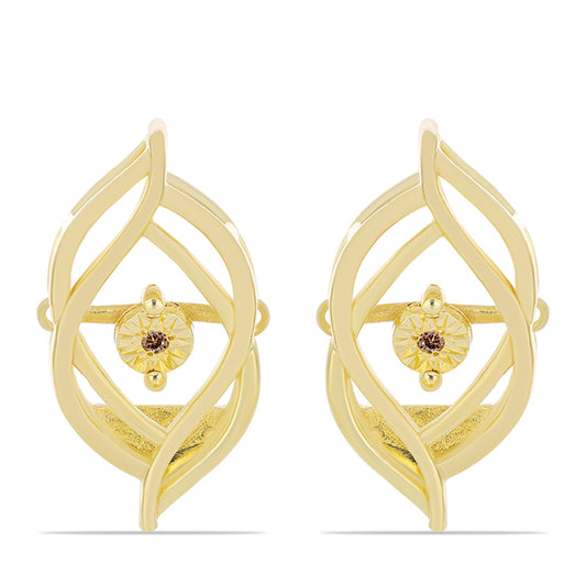 Kolczyki srebrne pozłacane z koniakowym diamentem