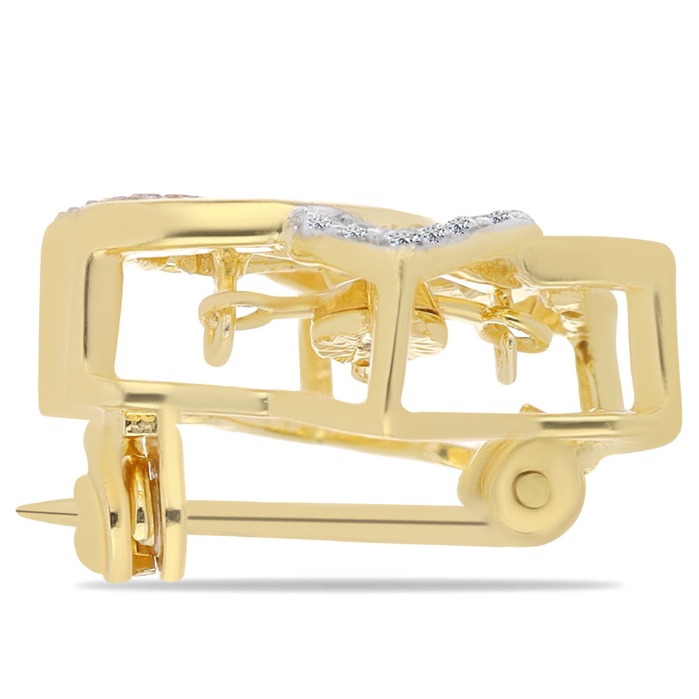 Broszka srebrny pozłacany z koniakowym diamentem i białym topazem