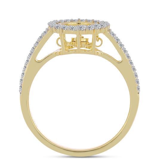 Pierścionek srebrny pozłacany z koniakowym diamentem i białym topazem