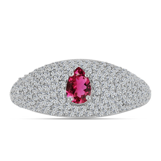 Pierścionek ze srebra próby 925 z rubelitem i białym topazem