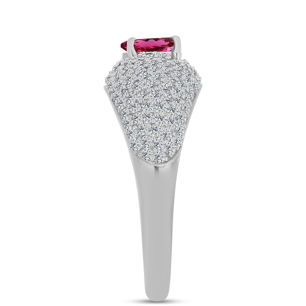 Pierścionek ze srebra próby 925 z rubelitem i białym topazem