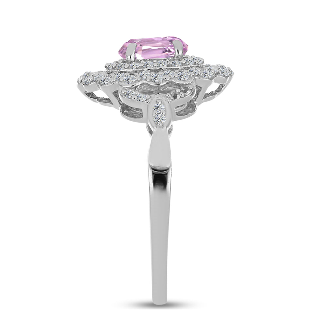 Pierścionek ze srebra próby 925 z kunzytem i białym topazem