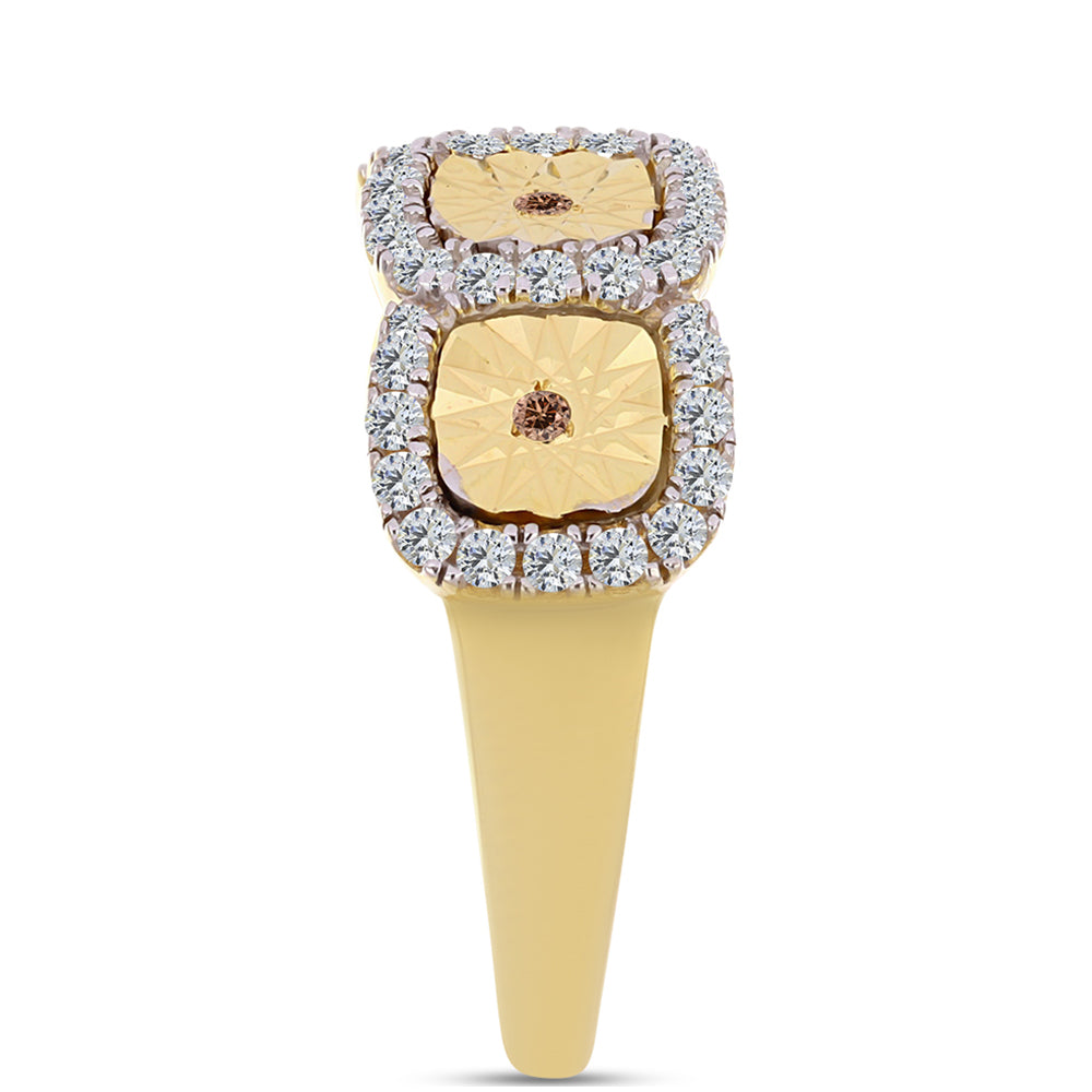 Pierścionek srebrny pozłacany z koniakowym diamentem i białym topazem