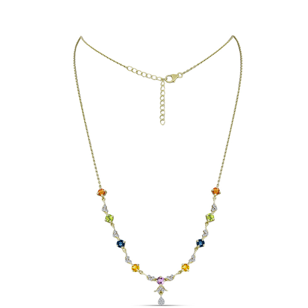 Naszyjnik srebrny pozłacany z tęczowym szafirem i białym topazem