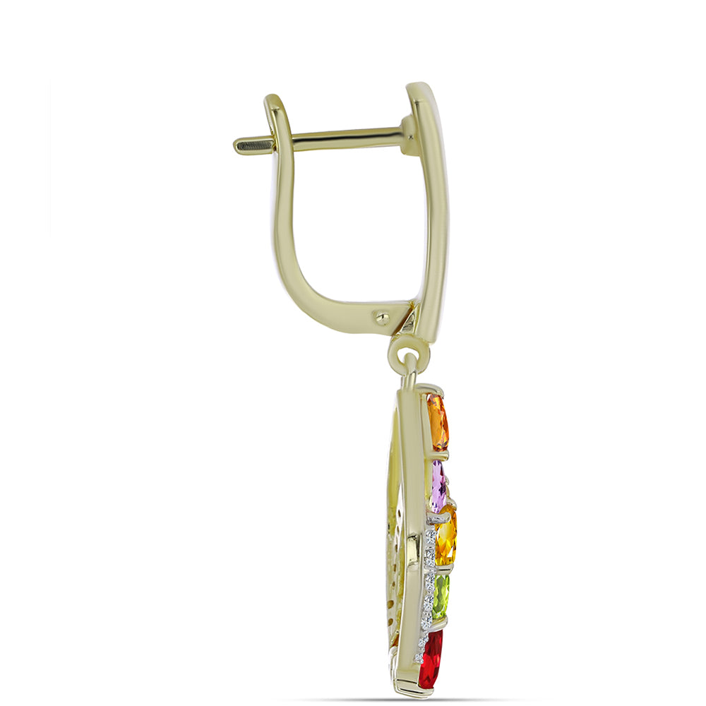 Kolczyki srebrne pozłacane z tęczowym szafirem i białym topazem