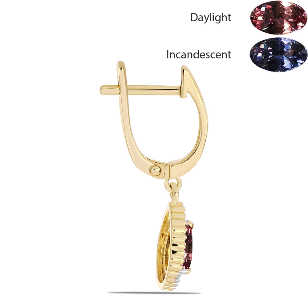 Kolczyki srebrne pozłacane z granatem zmieniającym kolor i białym topazem