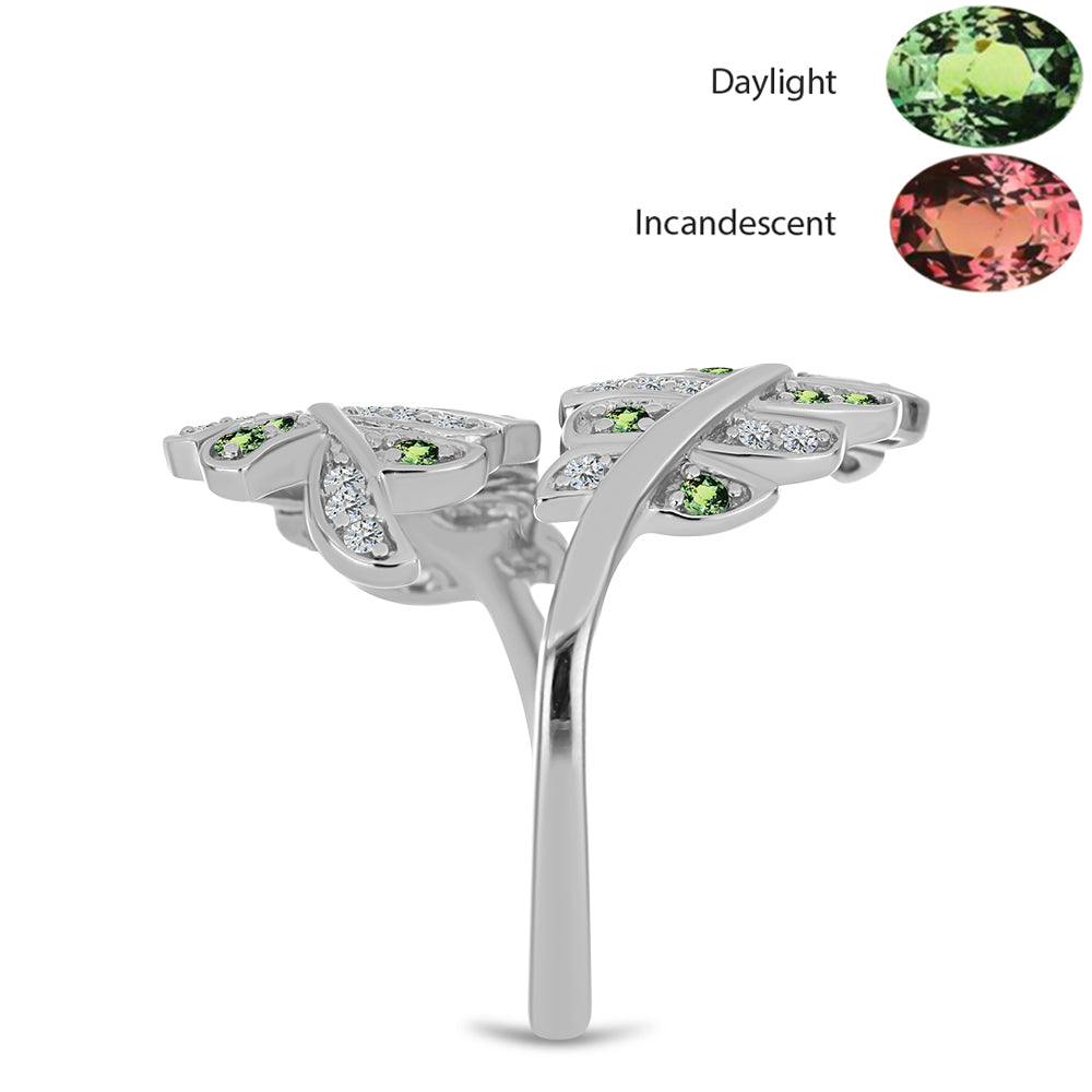 Pierścionek ze srebra próby 925 z naturalnym aleksandrytem i białym topazem