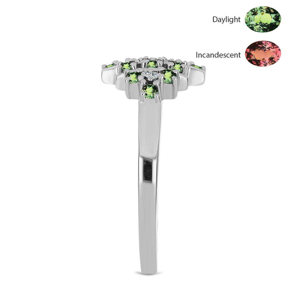 Pierścionek ze srebra próby 925 z naturalnym aleksandrytem i białym topazem