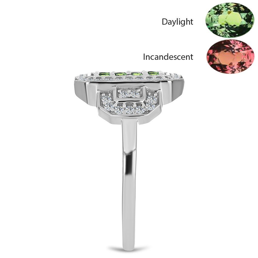 Pierścionek ze srebra próby 925 z naturalnym aleksandrytem i białym topazem