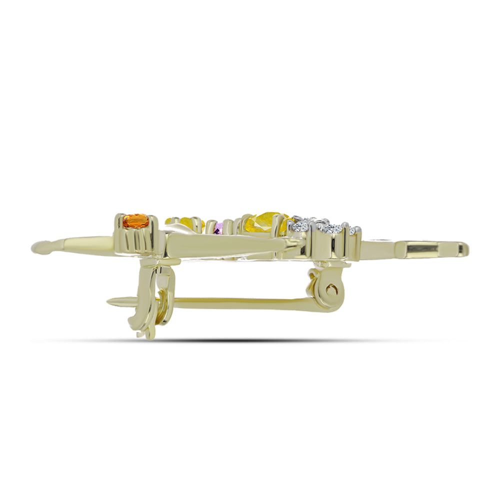 Broszka srebrny pozłacany z tęczowym szafirem i białym topazem