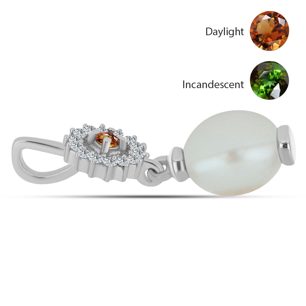 Zawieszka ze srebra próba 925 z certyfikowanym anatolijskim zultanitem hodowanym w laboratorium i białą perłą słodkowodną