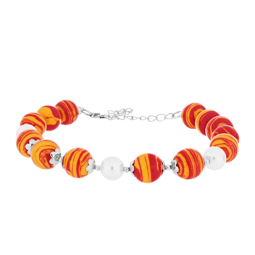 Bransoletka ze srebra próba 925 z muszlą lwia łapa i białą perłą słodkowodną