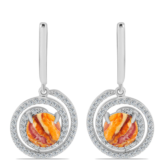 Kolczyki ze srebra próbe 925 z muszlą lwia łapa i białym topazem