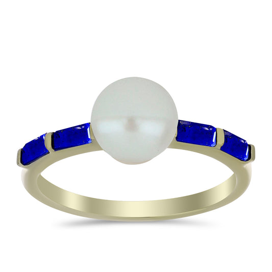 Pierścionek srebrny pozłacany z lapisem lazuli i białą perłą słodkowodną