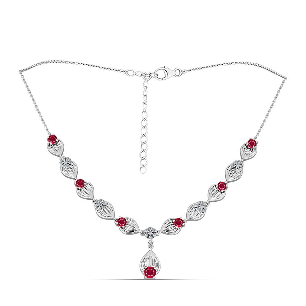 Naszyjnik ze srebra próby 925 z malgaskim rubinem i białym topazem