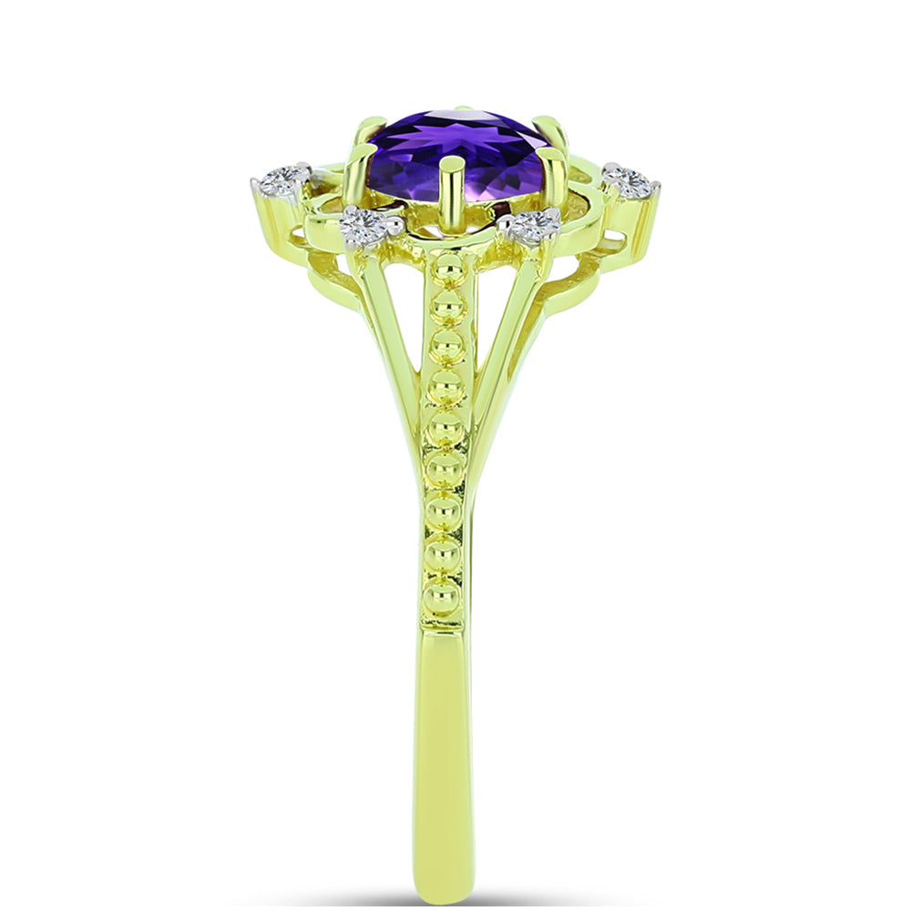 Pierścionek srebrny pozłacany z marokańskim ametystem i białym topazem