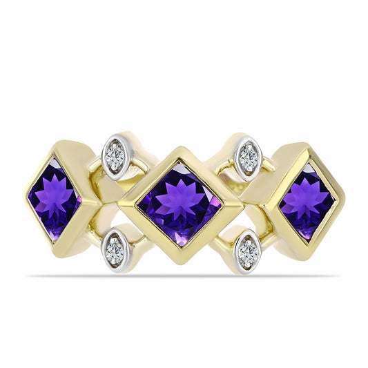 Pierścionek srebrny pozłacany z marokańskim ametystem i białym topazem