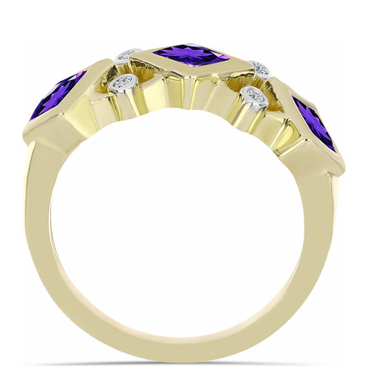 Pierścionek srebrny pozłacany z marokańskim ametystem i białym topazem