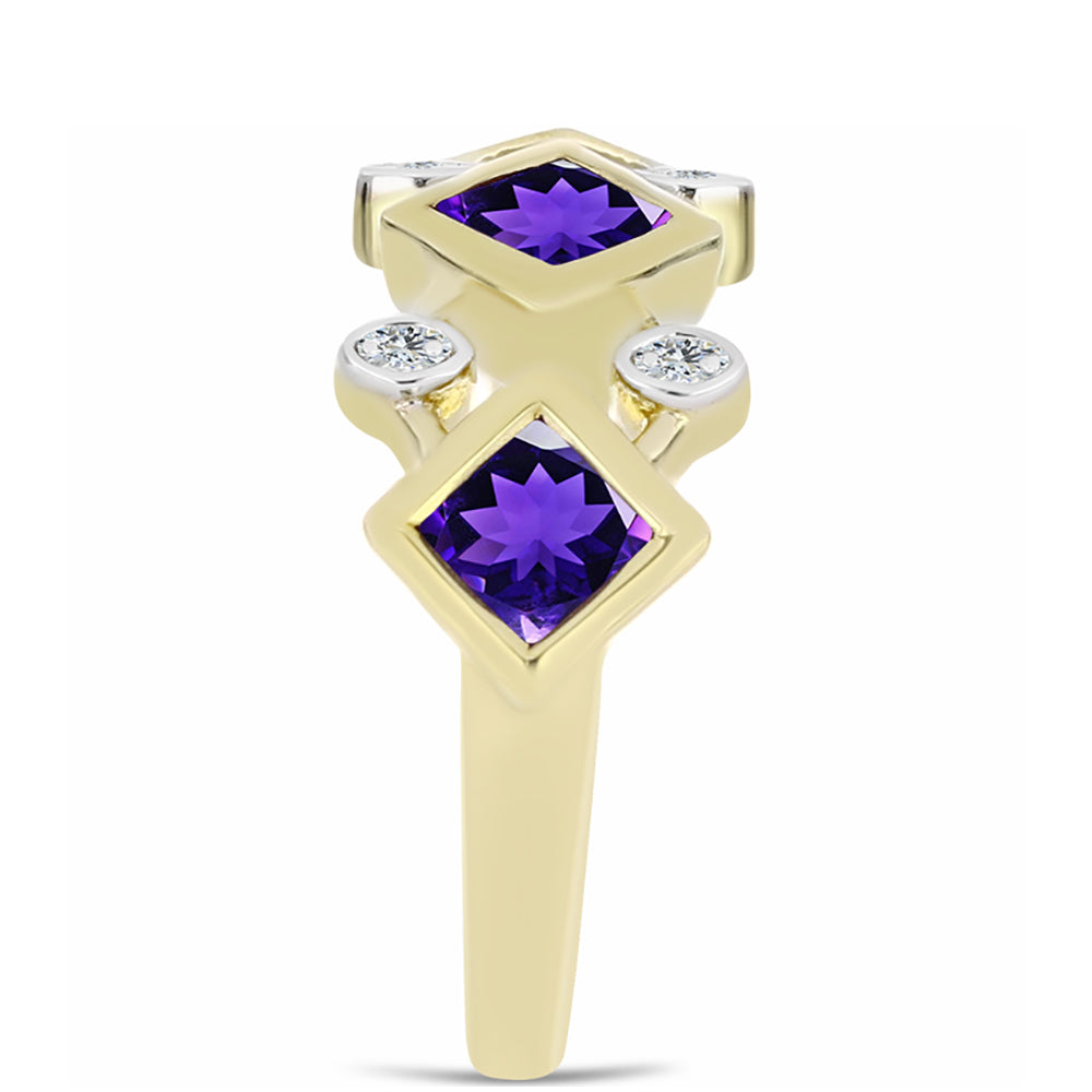 Pierścionek srebrny pozłacany z marokańskim ametystem i białym topazem