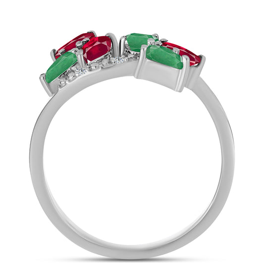 Pierścionek ze srebra próby 925 z malgaskim rubinem i brazylijskim szmaragdem