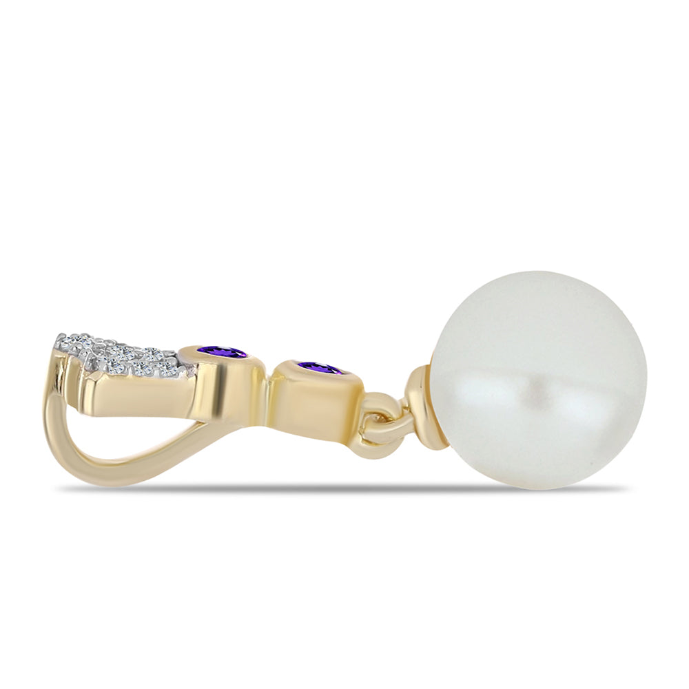 Zawieszka srebrna pozłacana z marokańskim ametystem i białą perłą słodkowodną