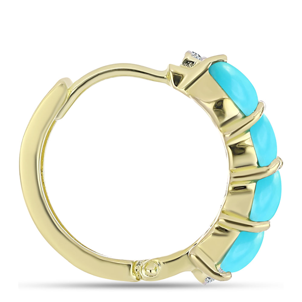 Kolczyki srebrne pozłacane z niebieskim turkusem i białym topazem