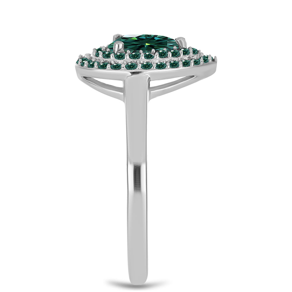 Pierścionek ze srebra próby 925 z zielononiebieskim Mossanitem