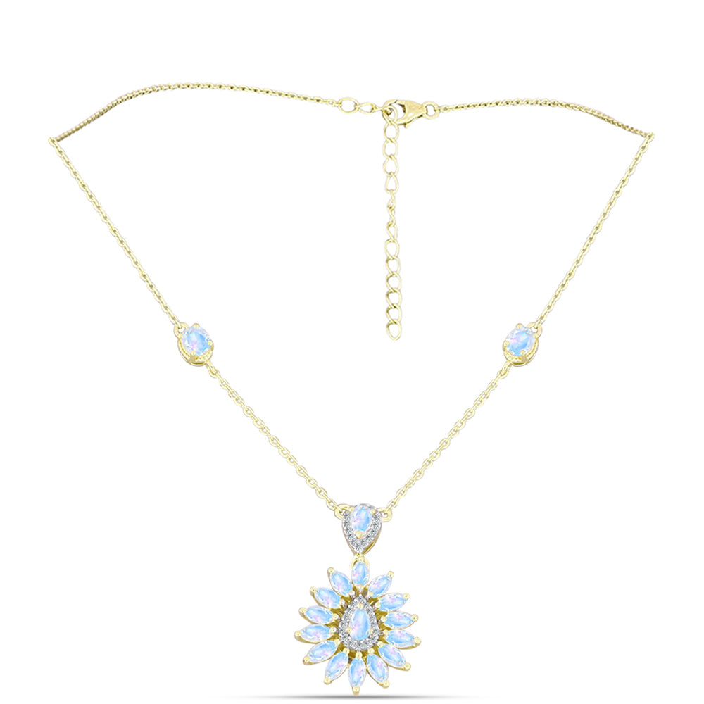 Naszyjnik srebrny pozłacany z tęczowym kamieniem księżycowym